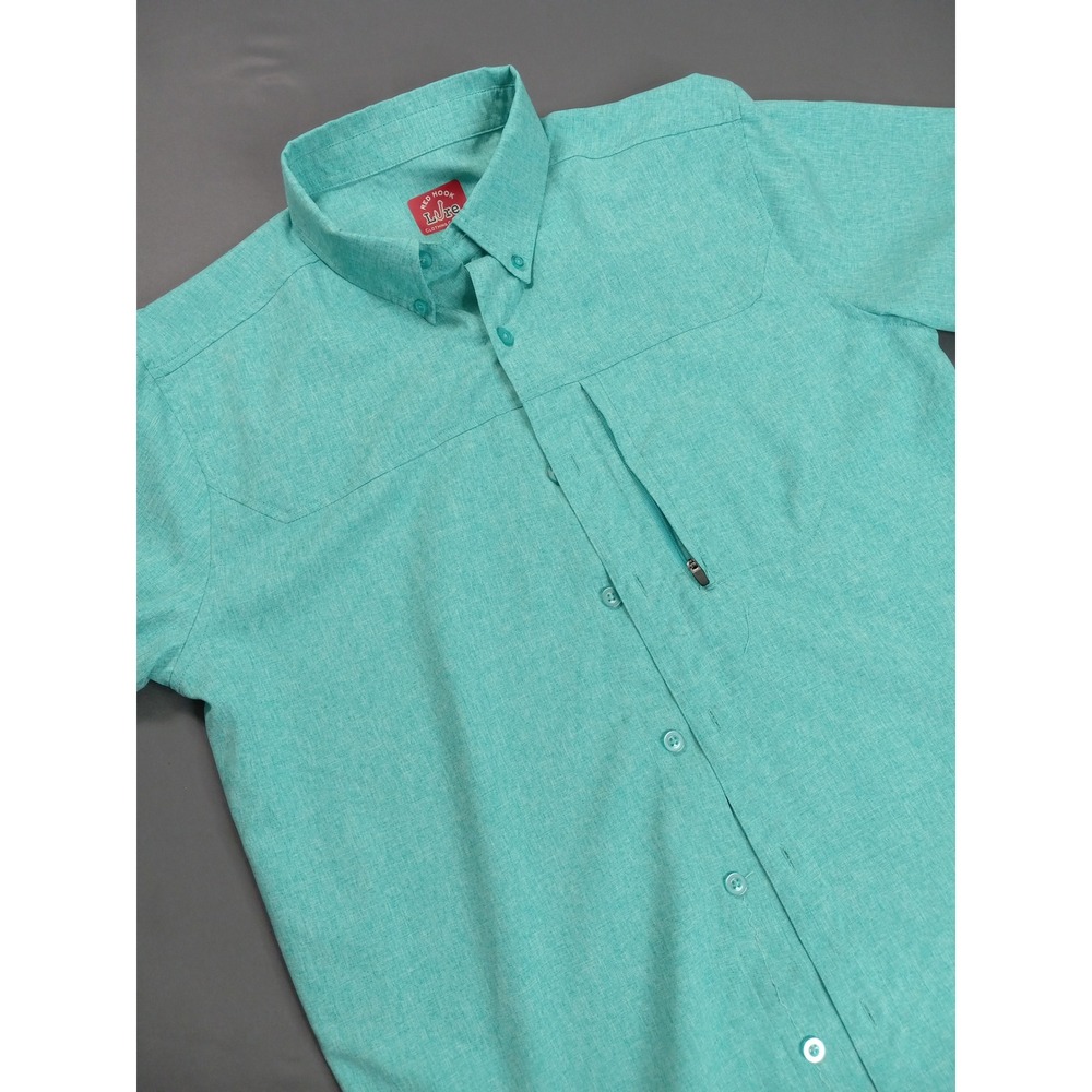 Red Hook Lure Mens Aqua Teal Short Sleeve Fishing Button Down‎ Shirt Medium